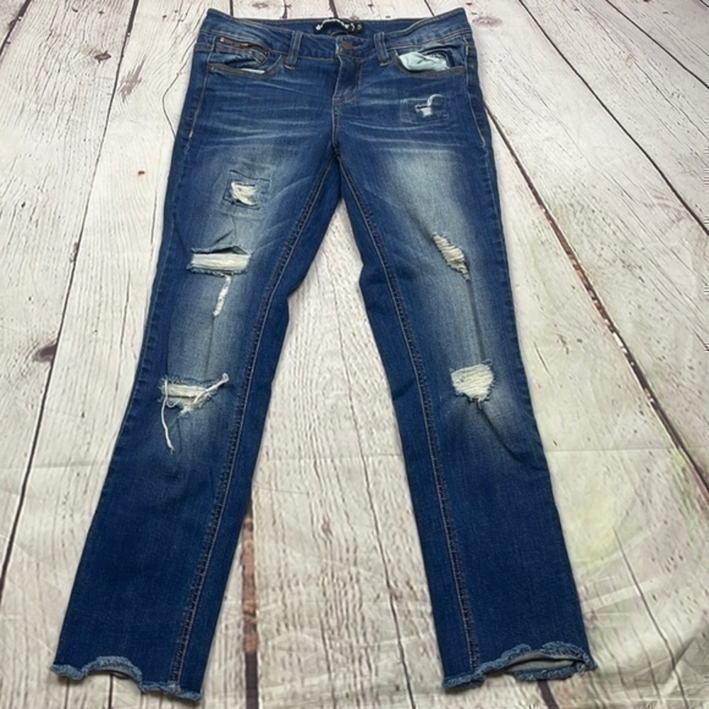 UEC Dollhouse distressed cropped jeans raw hem size 5